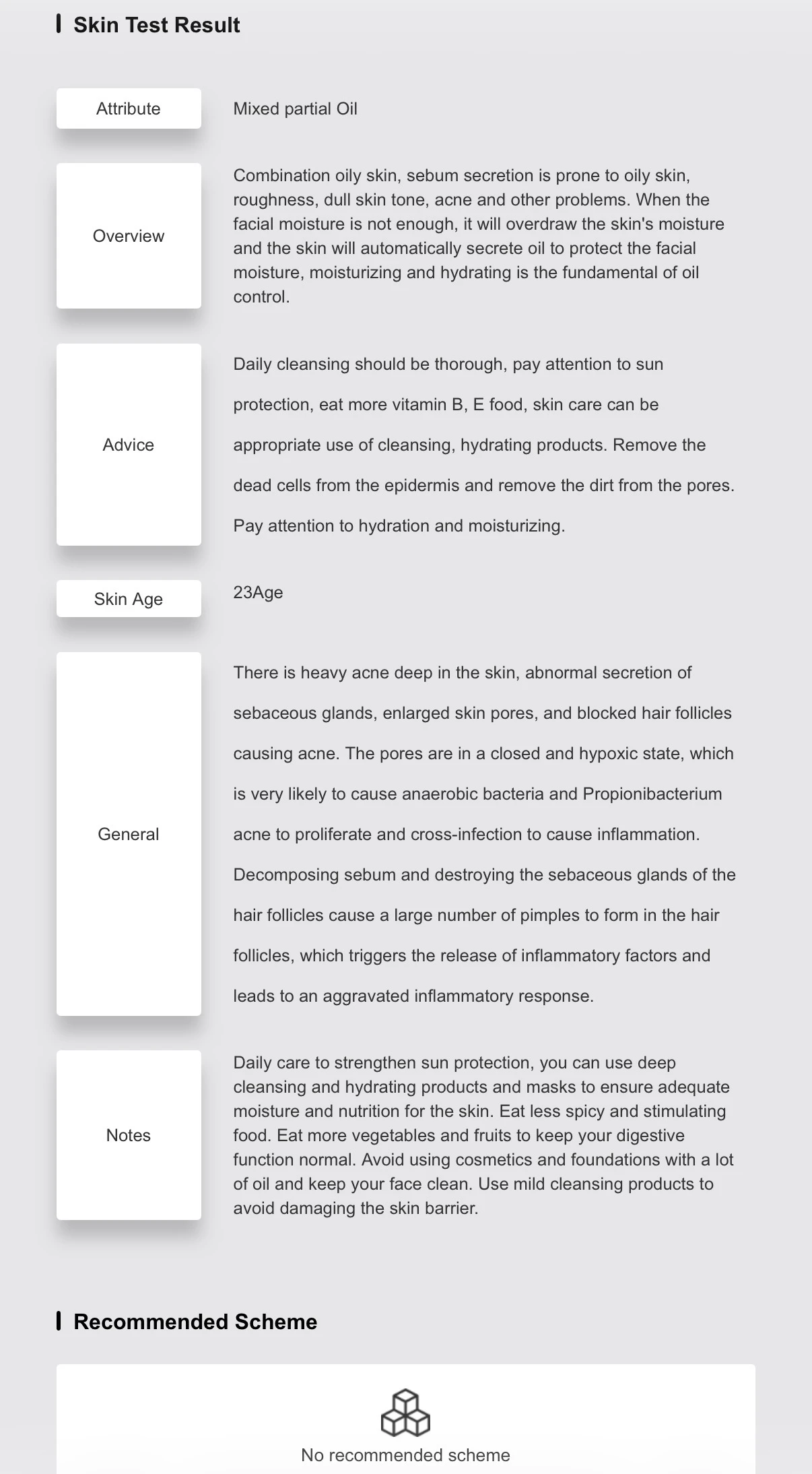 Digital skin analysis care advice