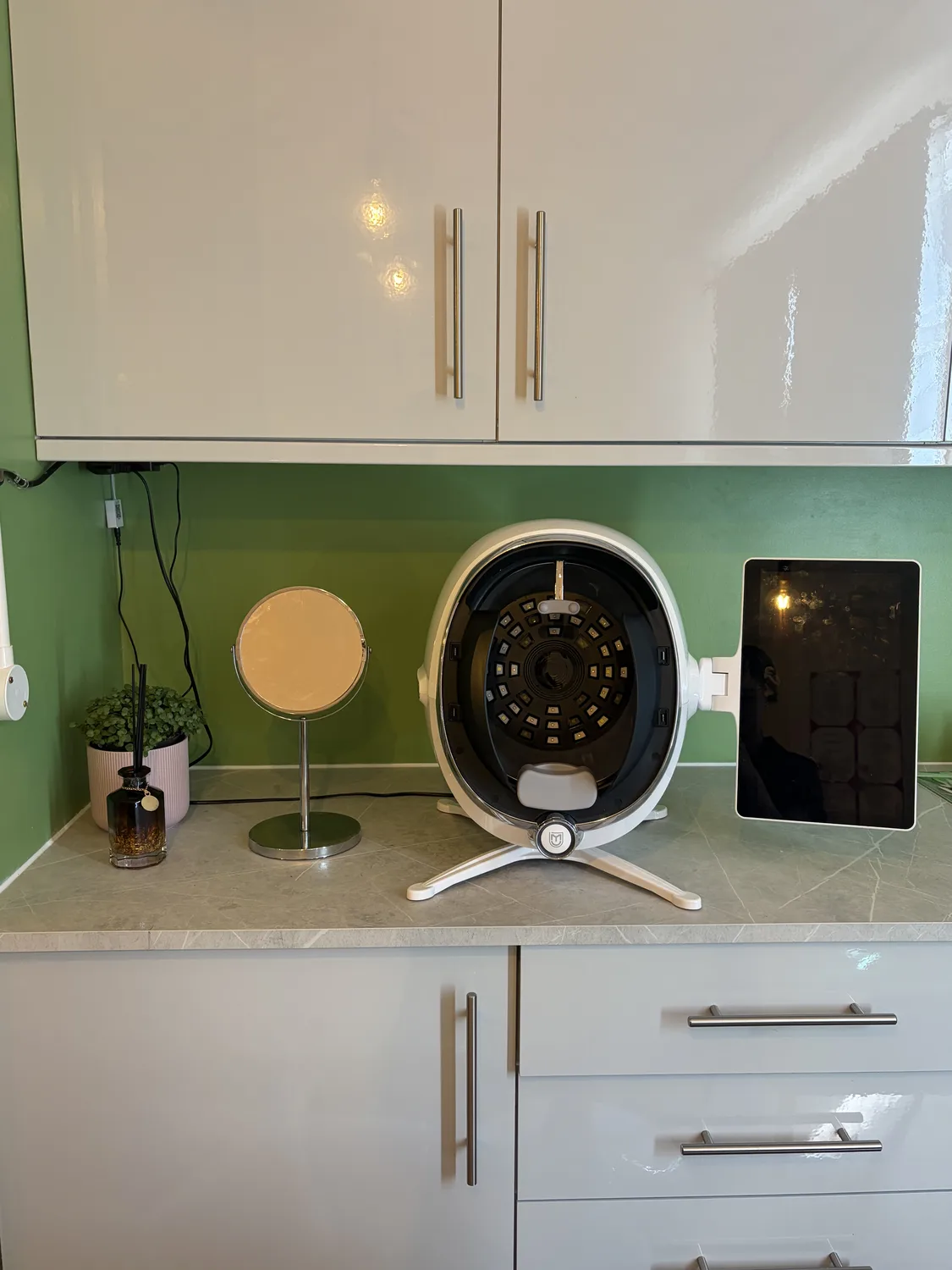 Digital skin analysis equipment inside the London studio